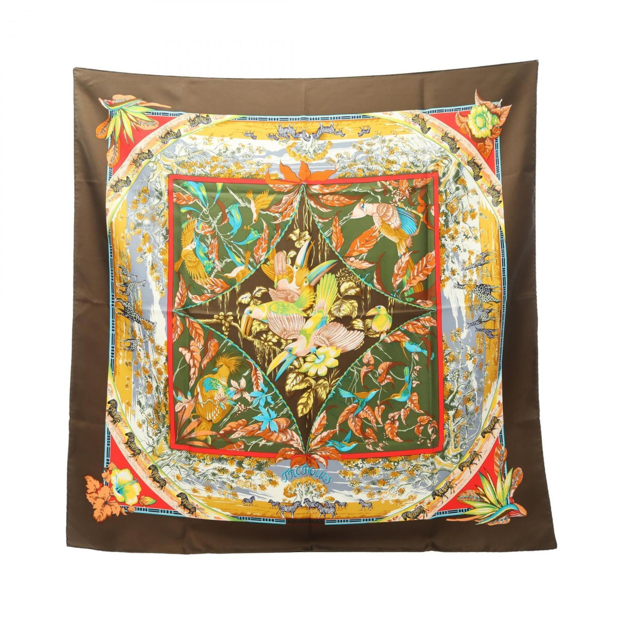 Hermes Authentic Brown Silk Scarf Hermes Authentic Brown Silk Scarf